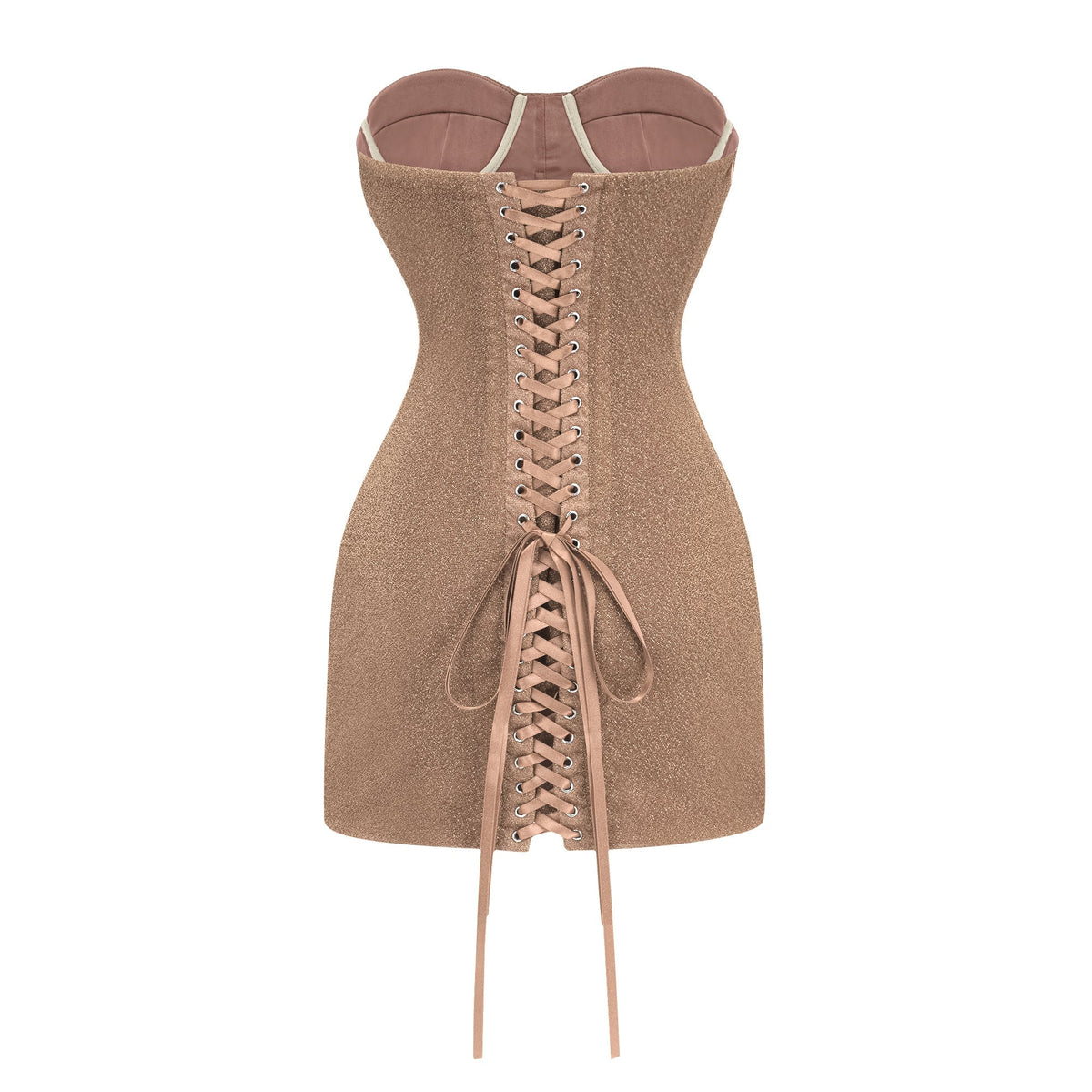 Orabelle Parlak Korse Detaylı Mini Elbise Bronz