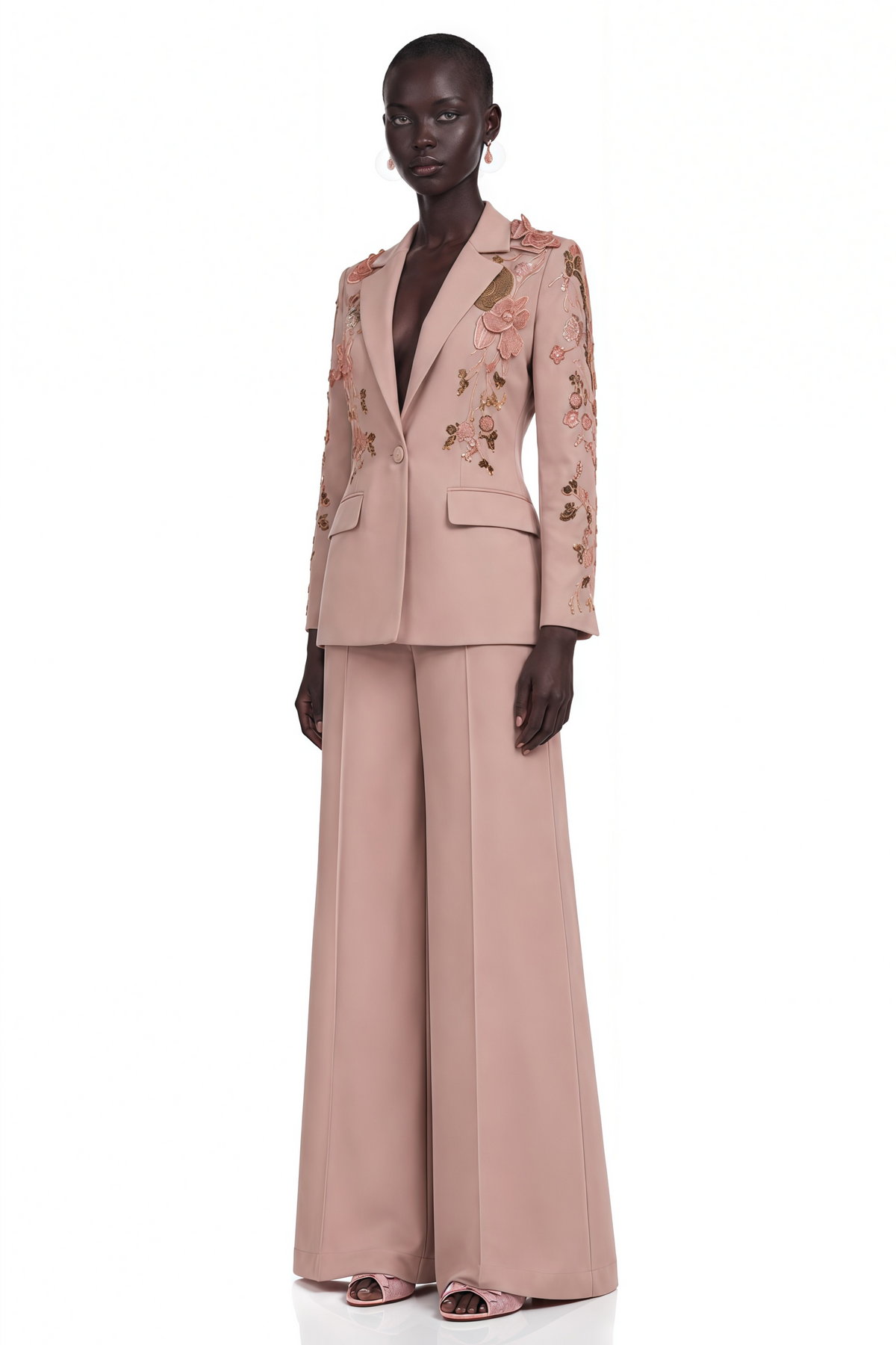 Morgane Payet ve Çiçek Detaylı Blazer Pantolon Takım Pembe
