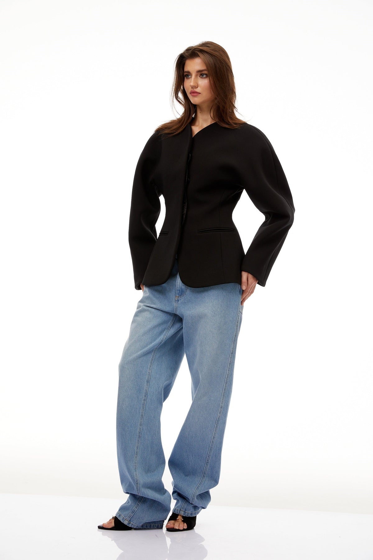 Consuelo Yakasız Peplum Detaylı Blazer Siyah