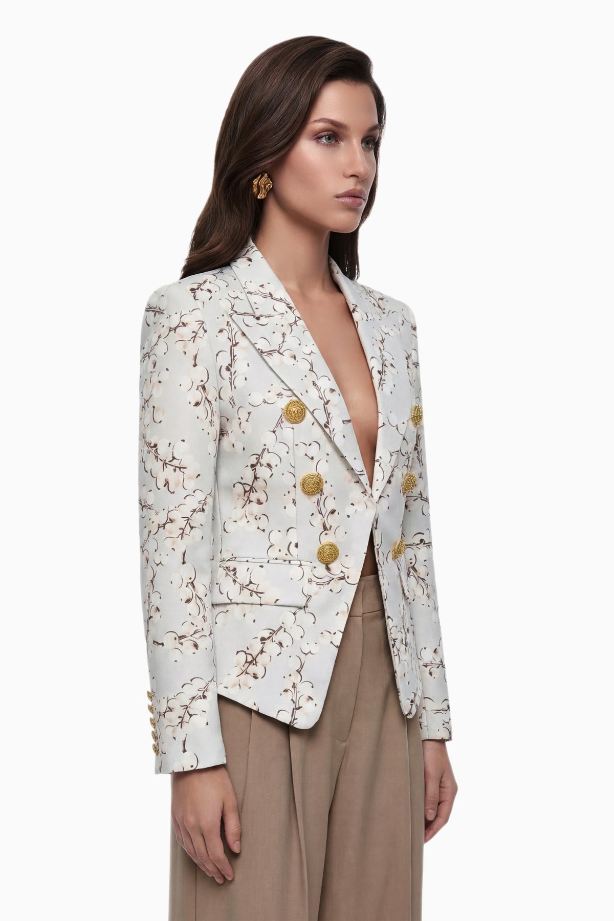 Amélina Çiçek Desenli Blazer Ceket Krem