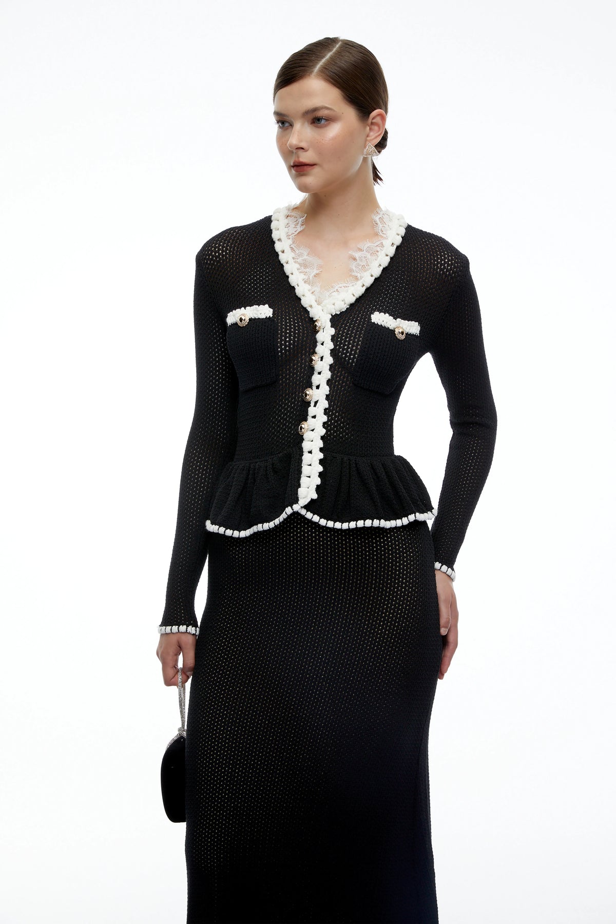 Deborah Peplum Detaylı Örgü Bluz ve Etek Takım Siyah