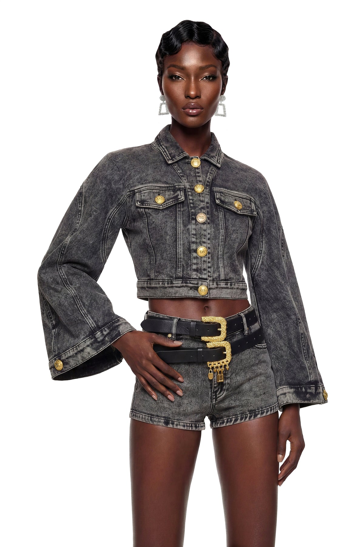 Serenella Denim Ceket ve Şort Takım Gri