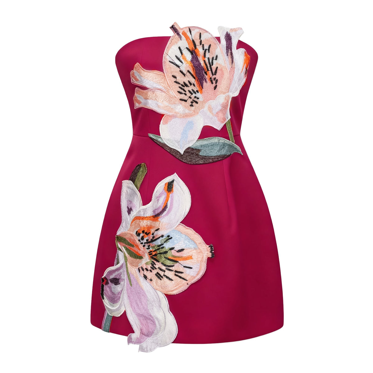 Automne Çiçek Nakışlı Mini Elbise Pembe