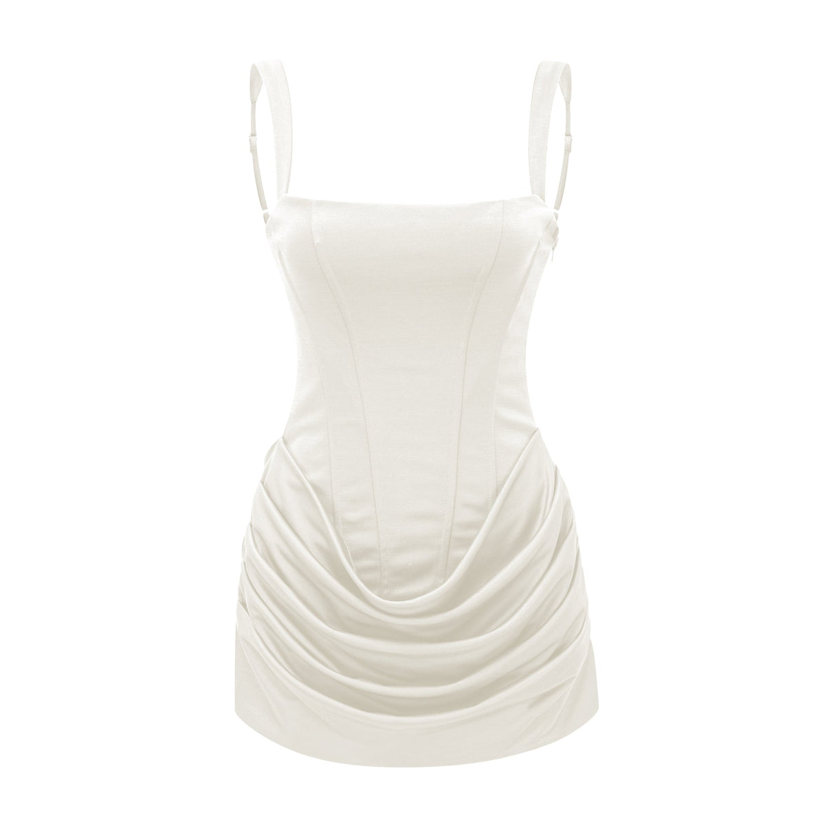 Paulette Büzgülü Bodycon Mini Elbise Beyaz