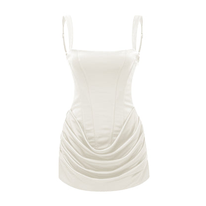Paulette Büzgülü Bodycon Mini Elbise Beyaz
