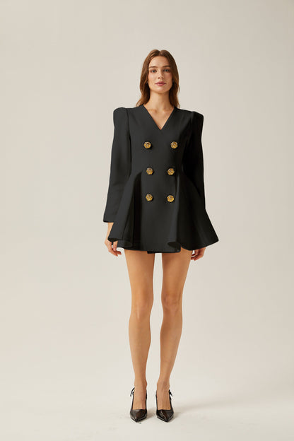 Élise Pileli Peplum Etek Uçlu Blazer Elbise Siyah