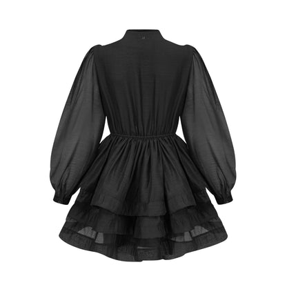 Élodie Katmanlı Kloş Mini Elbise Siyah