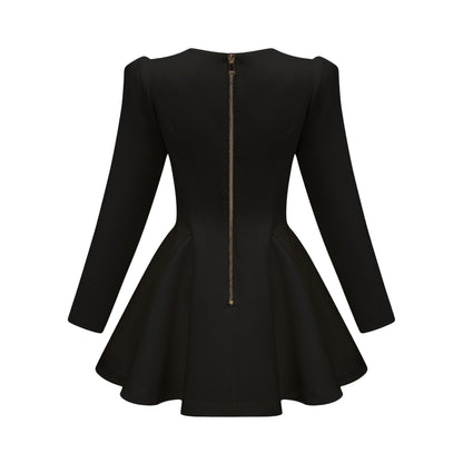 Élise Pileli Peplum Etek Uçlu Blazer Elbise Siyah