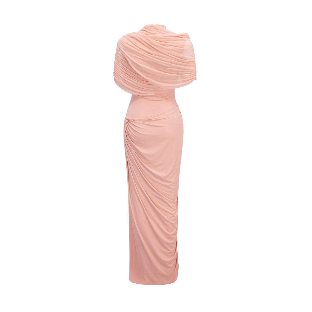Catherine Asimetrik Pileli Maksi Elbise Pembe