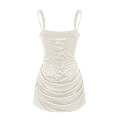 Paulette Büzgülü Bodycon Mini Elbise Beyaz