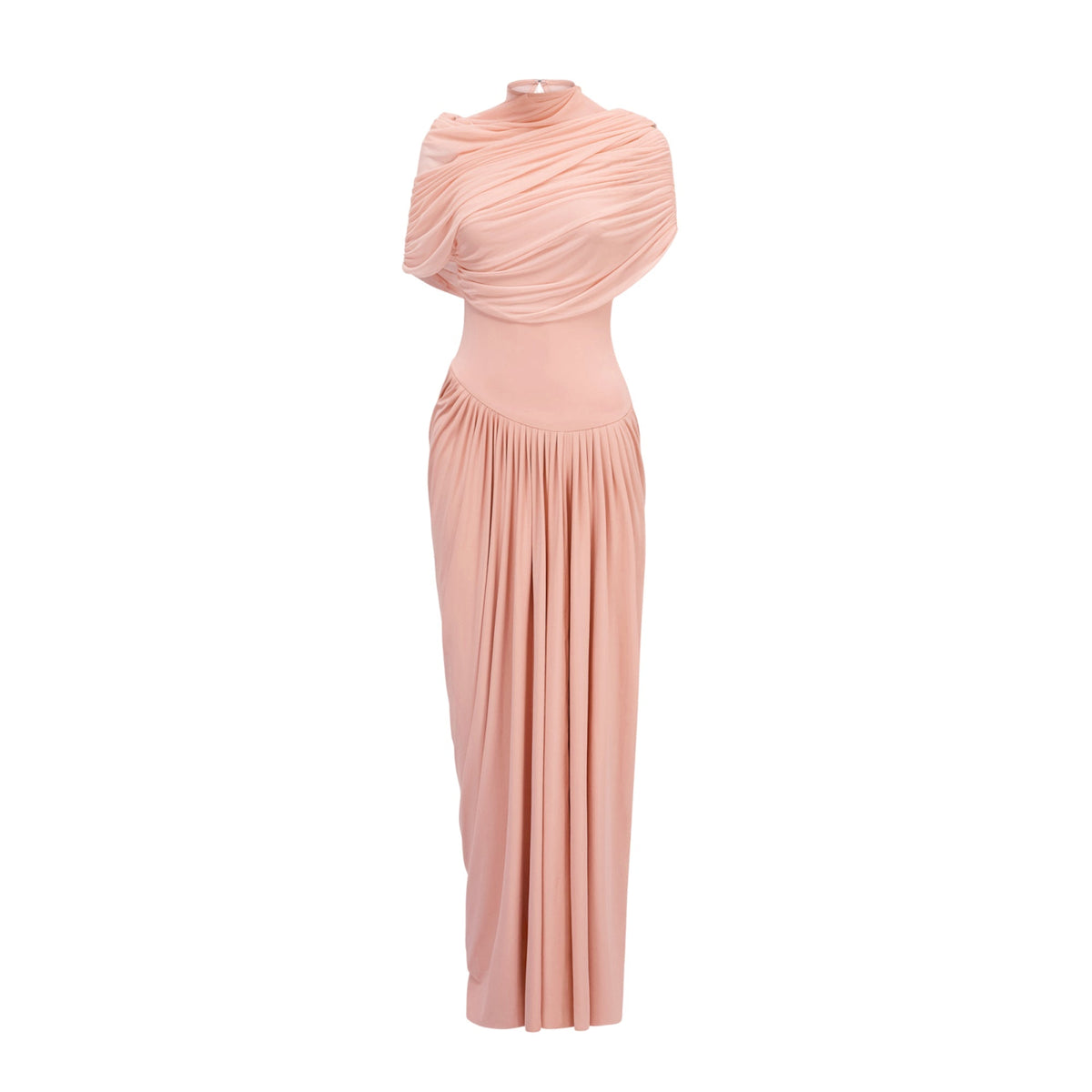 Catherine Asimetrik Pileli Maksi Elbise Pembe
