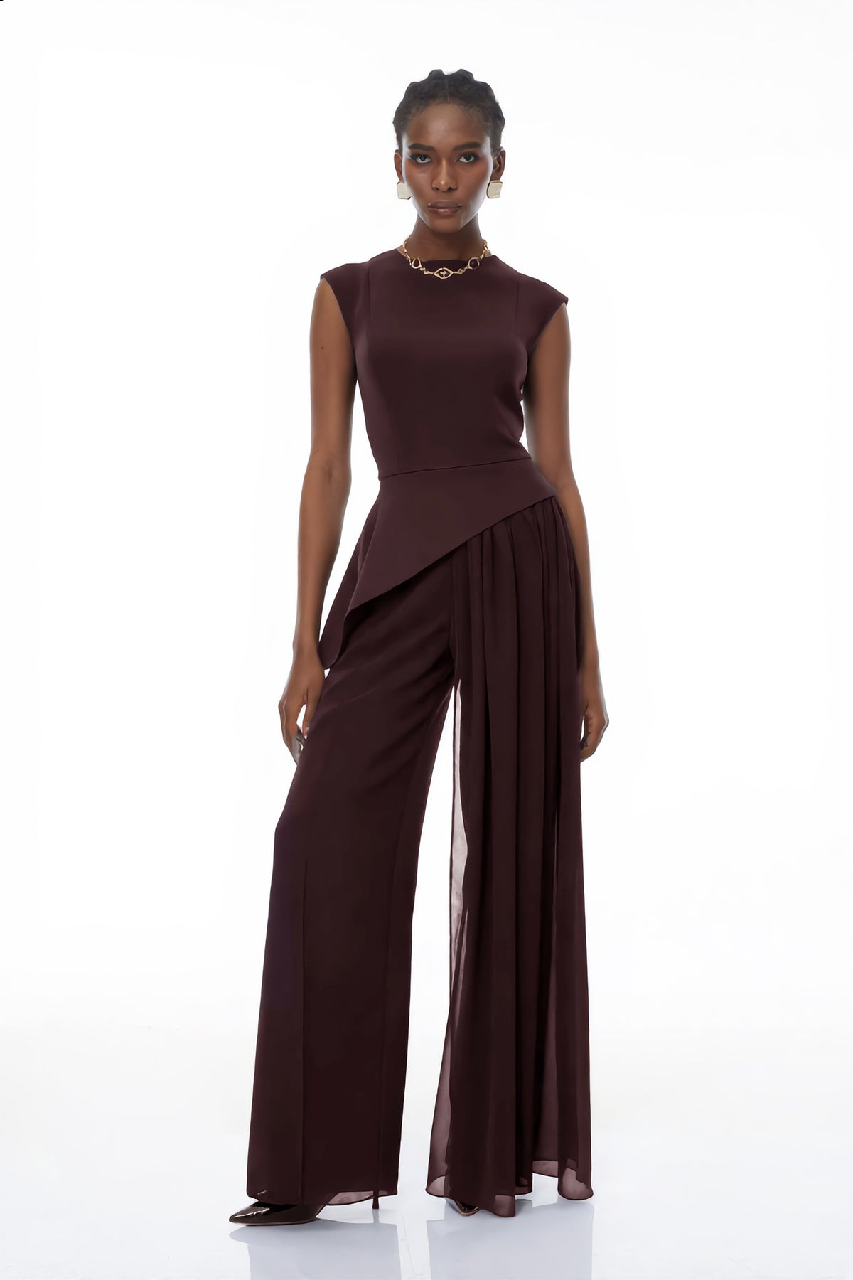 Margaux Asimetrik Bluz ve Pantolon Takımı Bordo