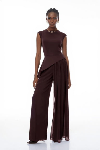 Margaux Asimetrik Bluz ve Pantolon Takımı Bordo