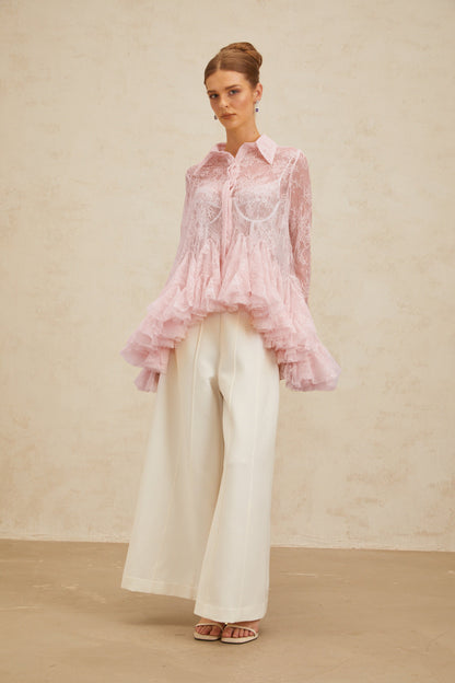 Ingrid Çiçekli Dantel Peplum Bluz Pembe