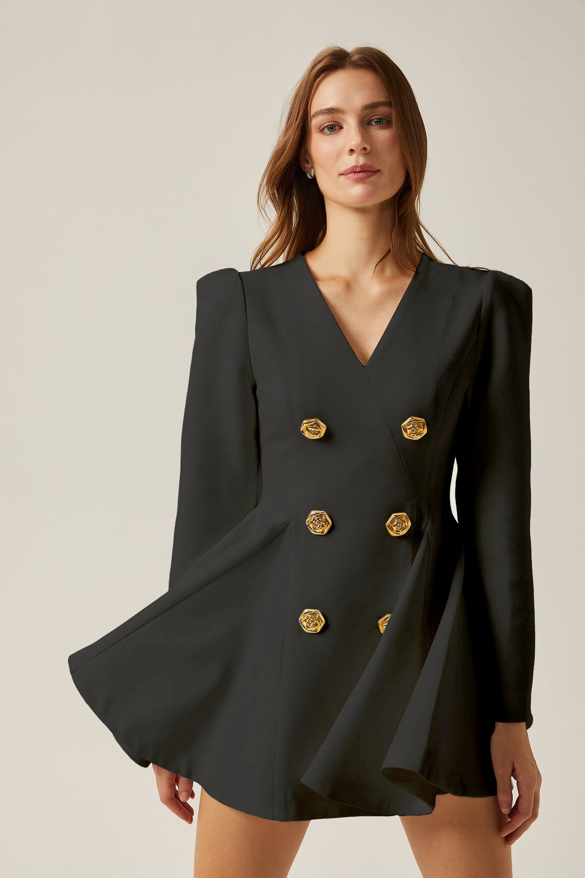 Élise Pileli Peplum Etek Uçlu Blazer Elbise Siyah