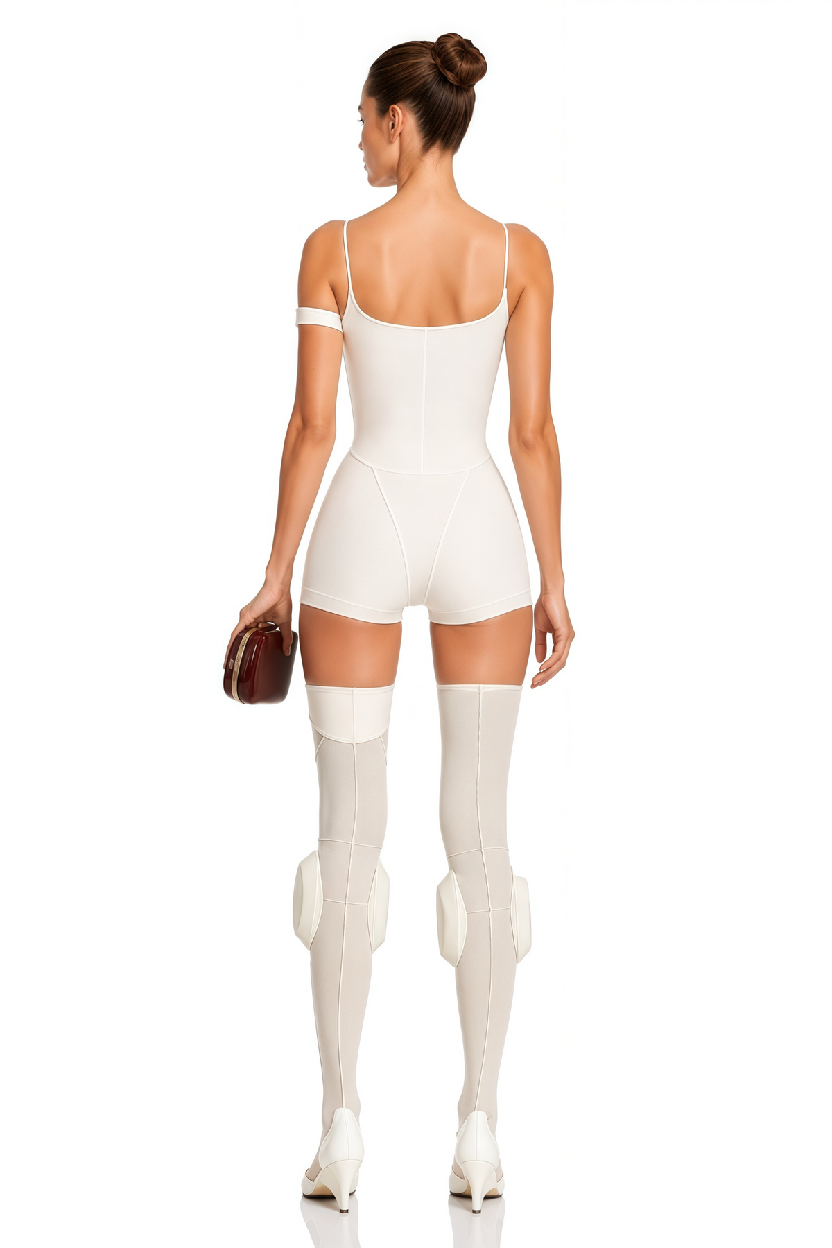 Éclat Dekolte Detaylı Playsuit Beyaz