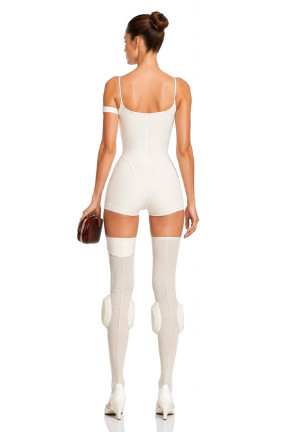 Éclat Dekolte Detaylı Playsuit Beyaz