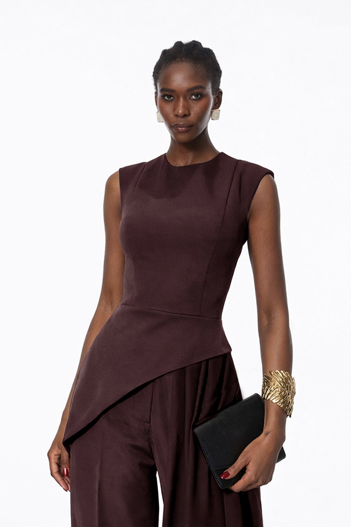Margaux Asimetrik Bluz ve Pantolon Takımı Bordo