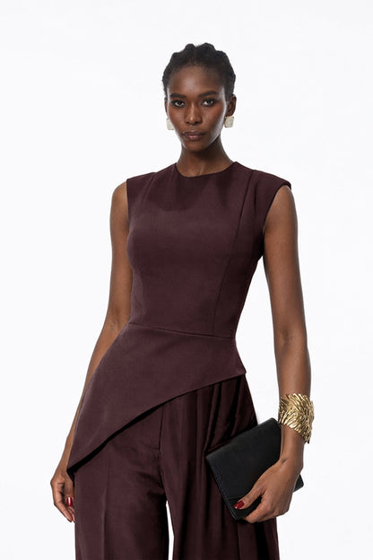 Margaux Asimetrik Bluz ve Pantolon Takımı Bordo