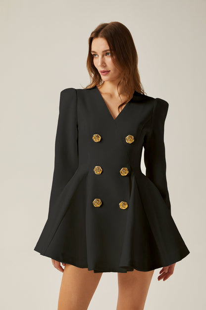 Élise Pileli Peplum Etek Uçlu Blazer Elbise Siyah