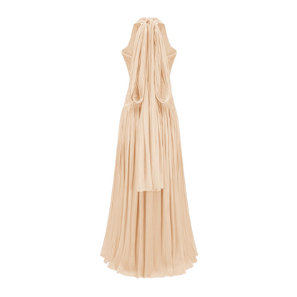 Térébenthine Büzgülü Parlak Maksi Elbise Nötr