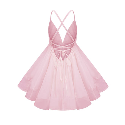 Quincie Büzgülü Volanlı Mini Elbise Pembe