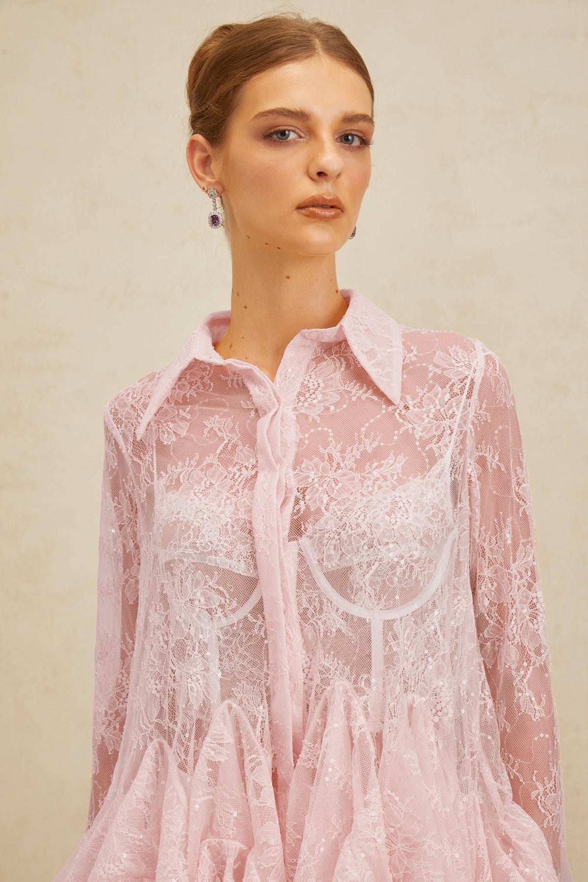 Ingrid Çiçekli Dantel Peplum Bluz Pembe
