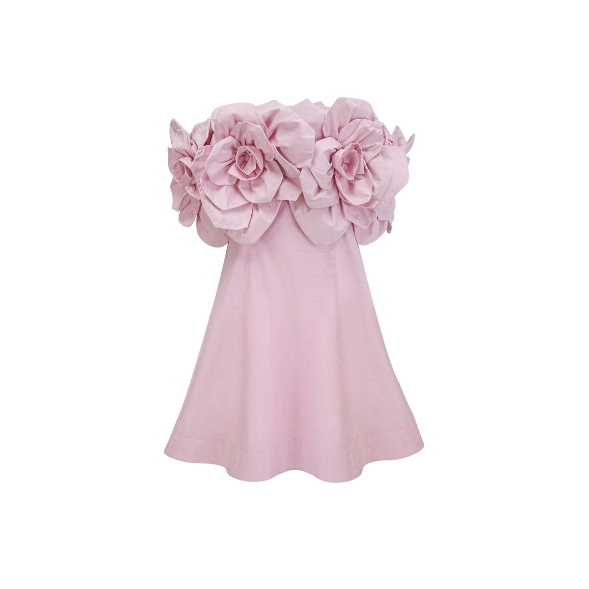 Juliette Düşük Omuz 3D Çiçek Detaylı Mini Elbise Pembe