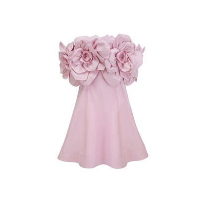 Juliette 3D Taç Yaprak Detaylı Mini Elbise Pembe