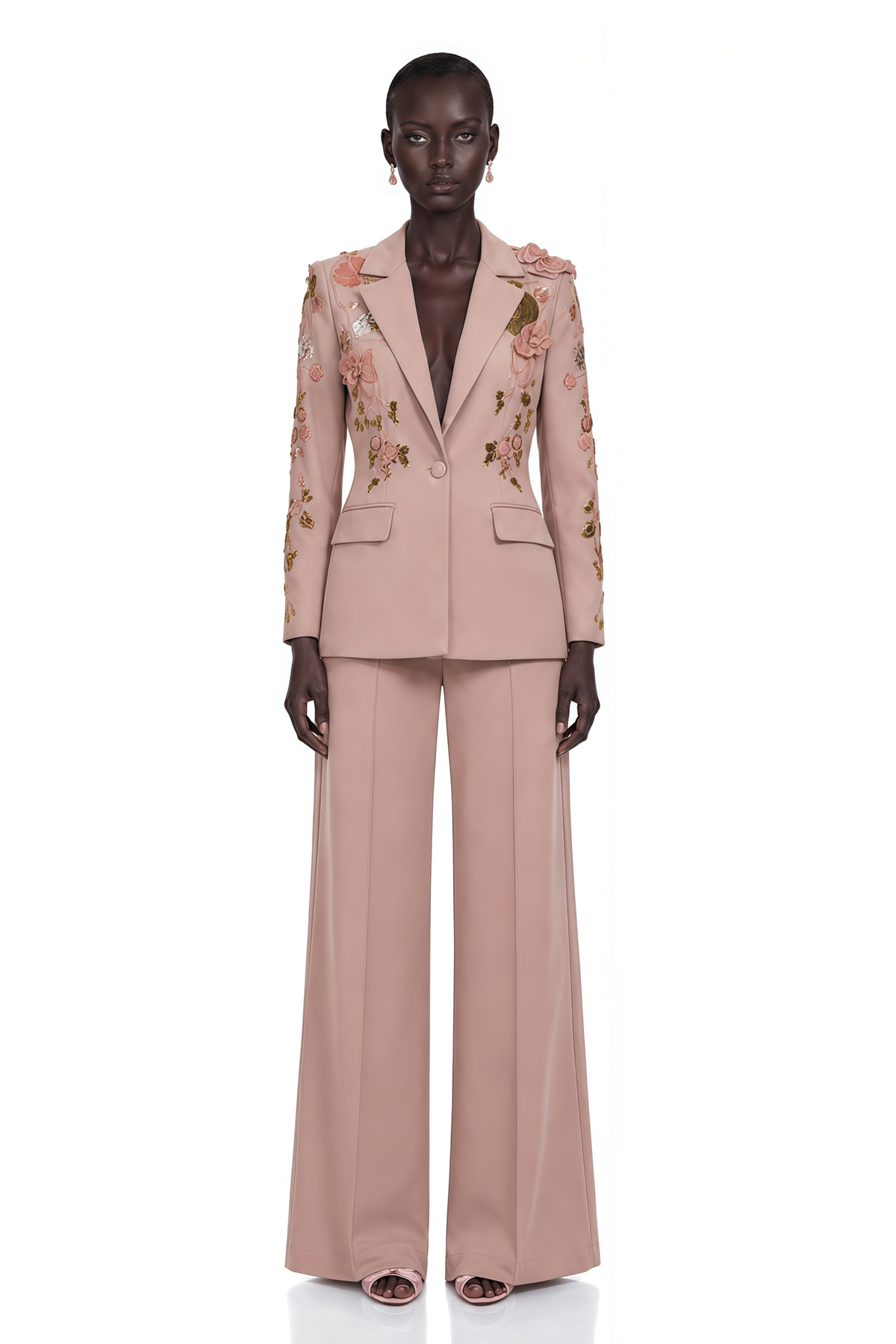 Morgane Payet ve Çiçek Detaylı Blazer Pantolon Takım Pembe