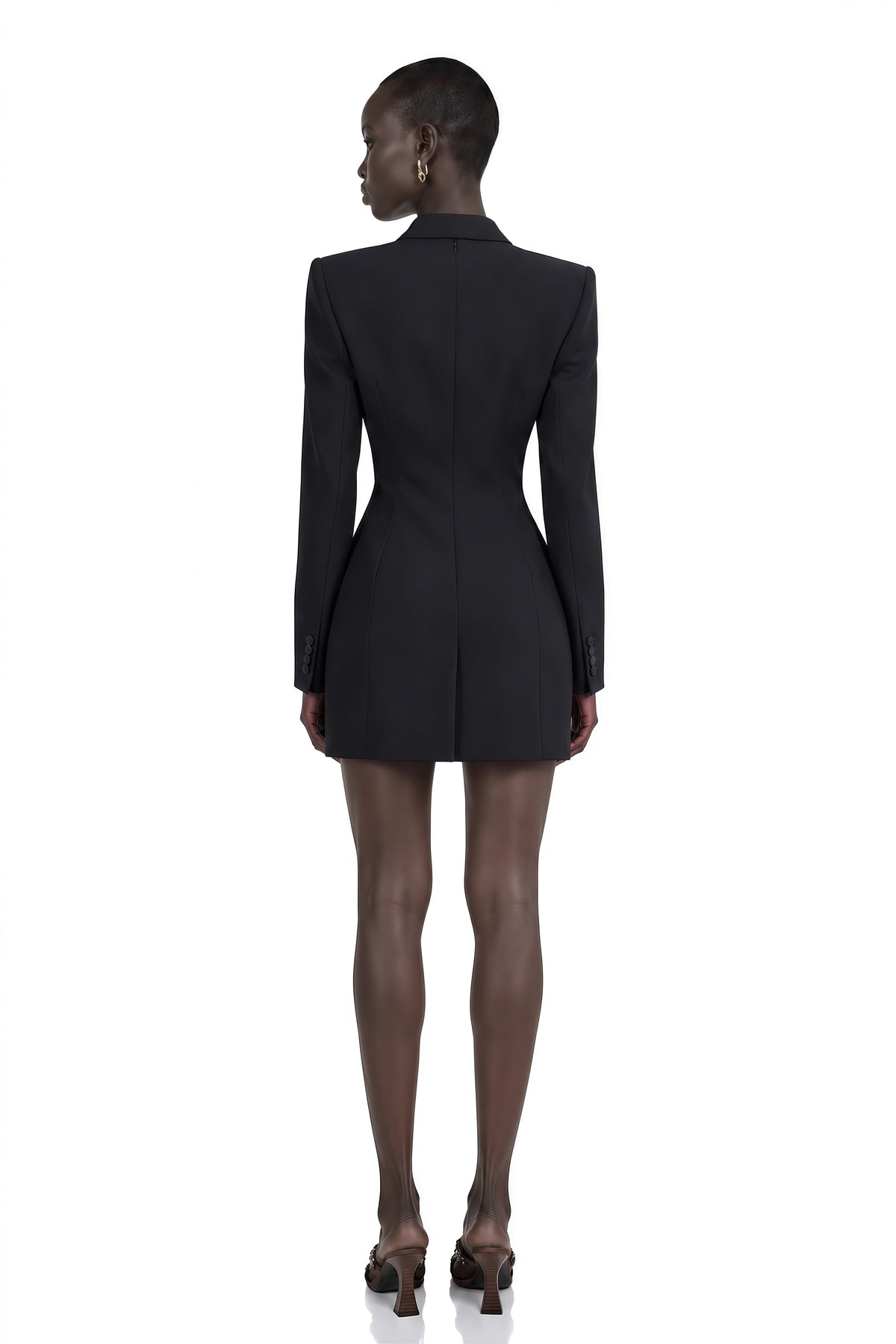 Joséphine Saten Yaka V Yaka Mini Blazer Elbise Siyah