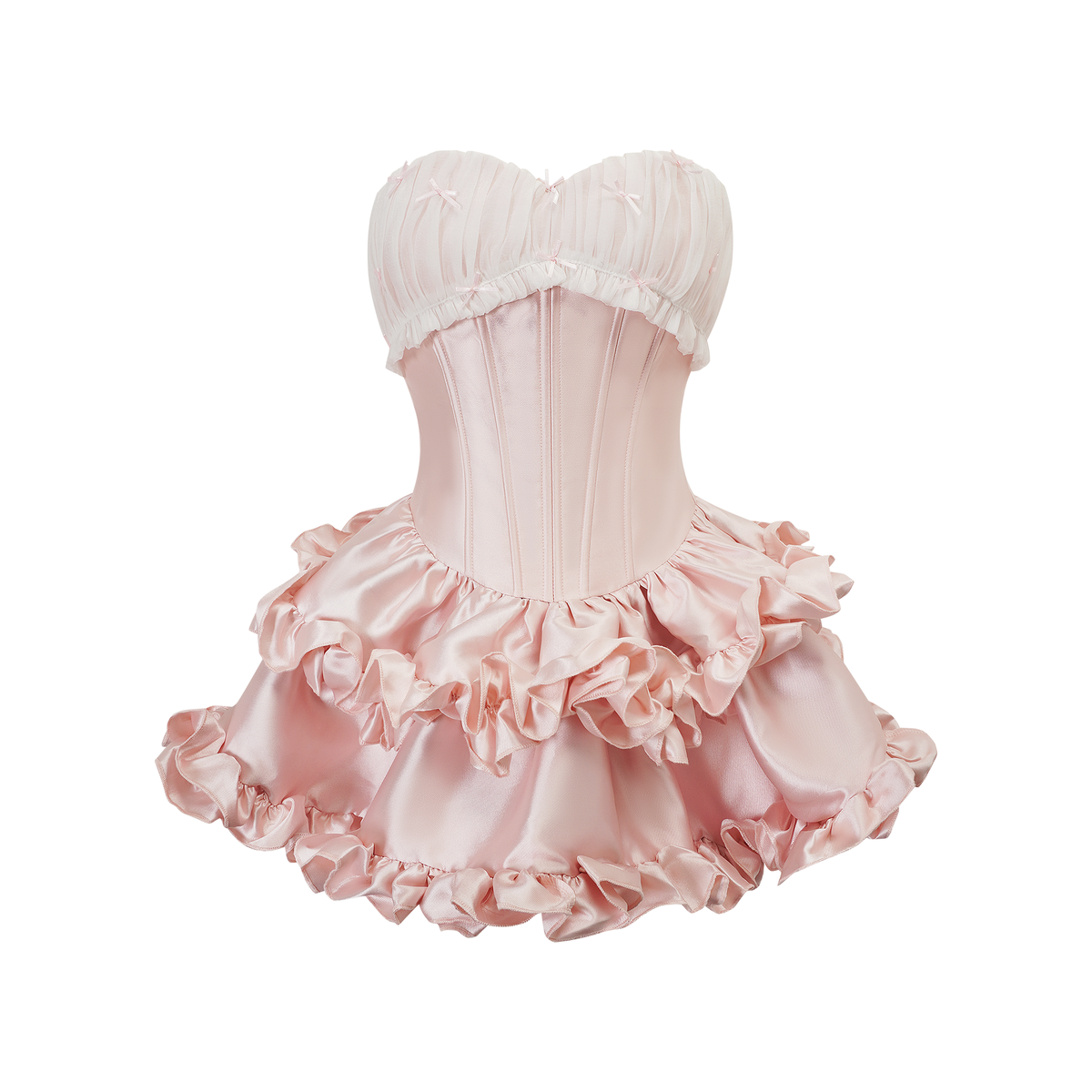 Laurine Fırfırlı Saten Balon Etekli Mini Elbise Pembe