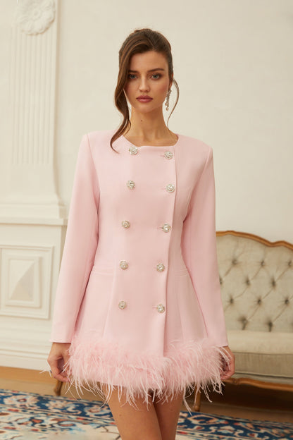 Freja Tüy Detaylı Blazer Mini Elbise Pembe