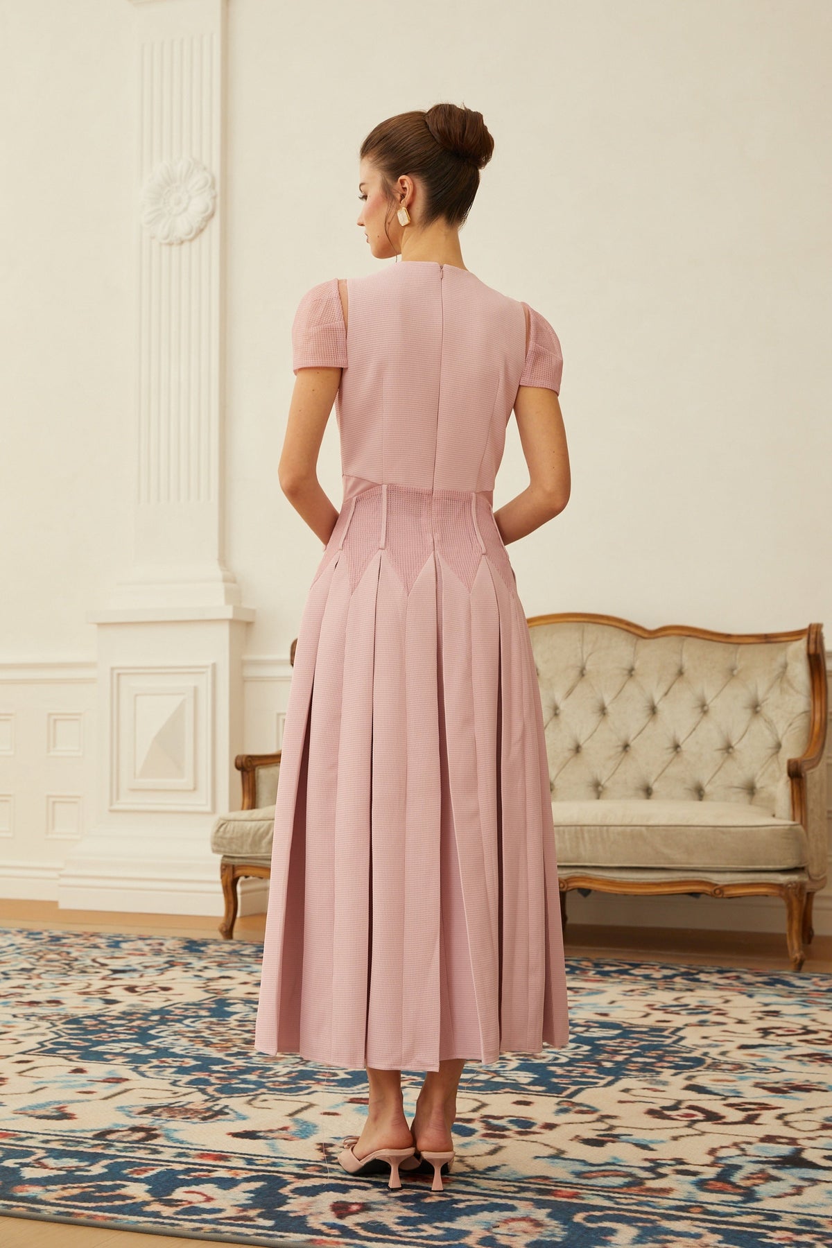 Maelle Çiçek Nakışlı Maksi Elbise Pembe
