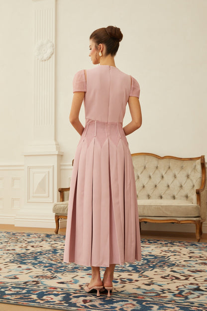 Maelle Çiçek Nakışlı Maksi Elbise Pembe