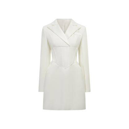 Inmaculada Korse Detaylı Blazer Mini Elbise Beyaz