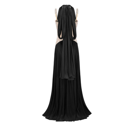 Gwenaëlle Taş ve Drape Detaylı Maksi Elbise Siyah