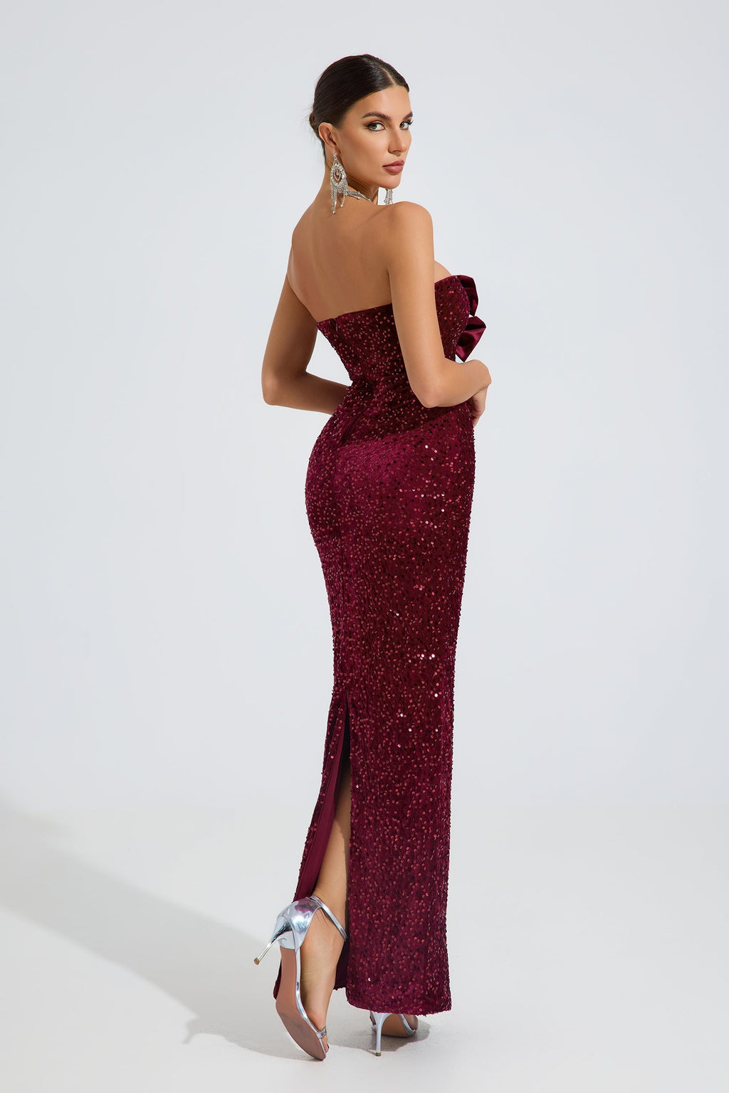Rosamere Ruby Payetli Kemer Straplez Maxi Elbise