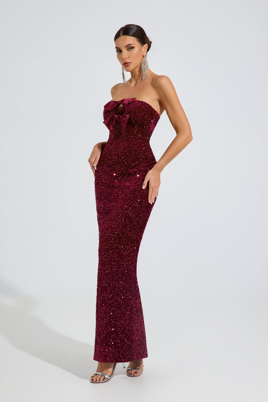 Rosamere Ruby Payetli Kemer Straplez Maxi Elbise