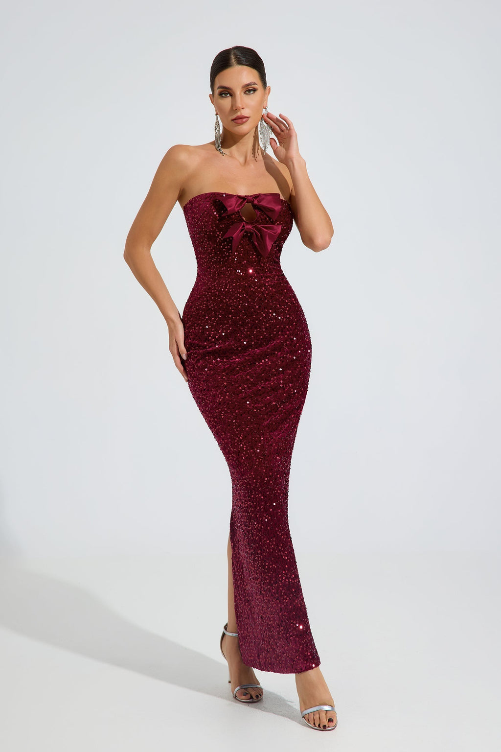 Rosamere Ruby Payetli Kemer Straplez Maxi Elbise