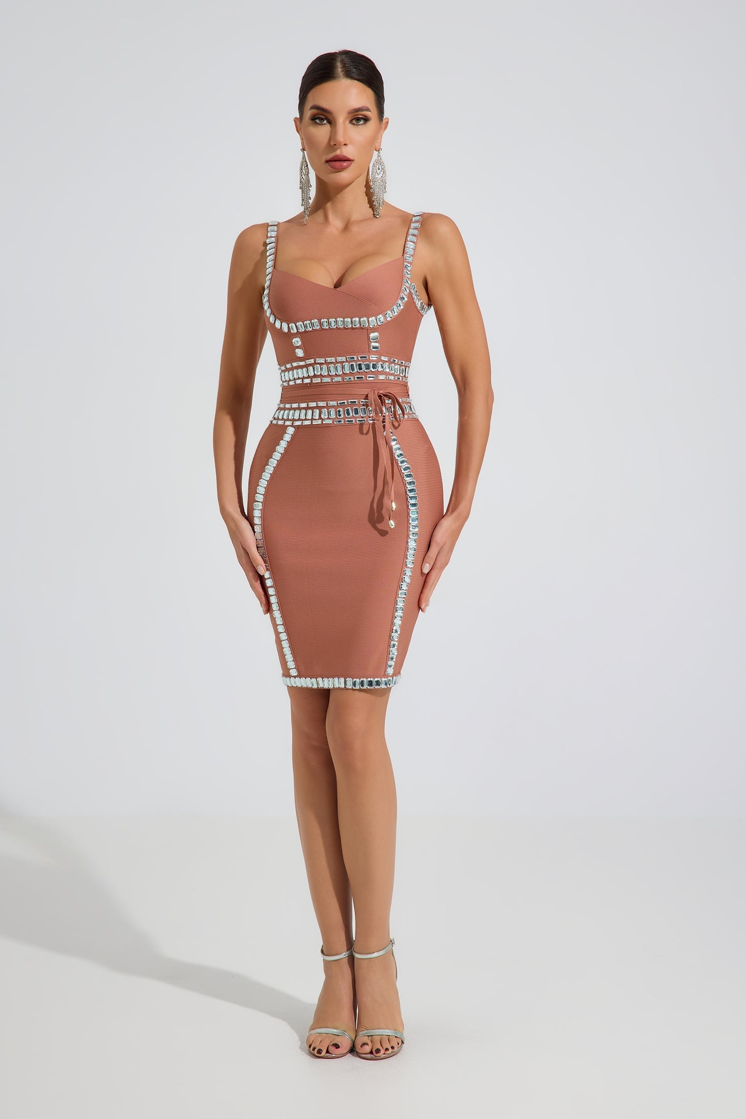 Westlyn Kristal Kontur Bodycon Mini Elbise
