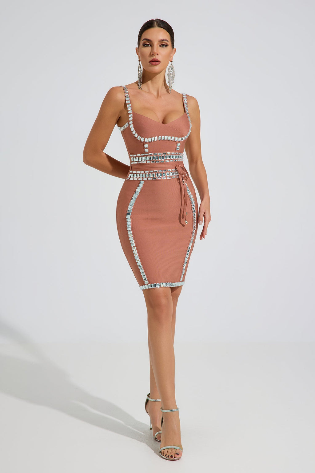 Westlyn Kristal Kontur Bodycon Mini Elbise