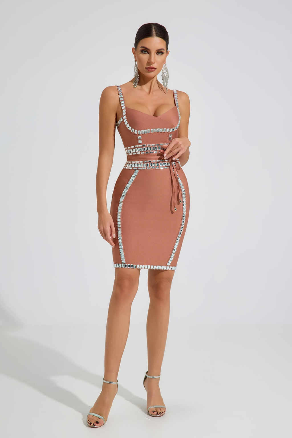 Westlyn Kristal Kontur Bodycon Mini Elbise