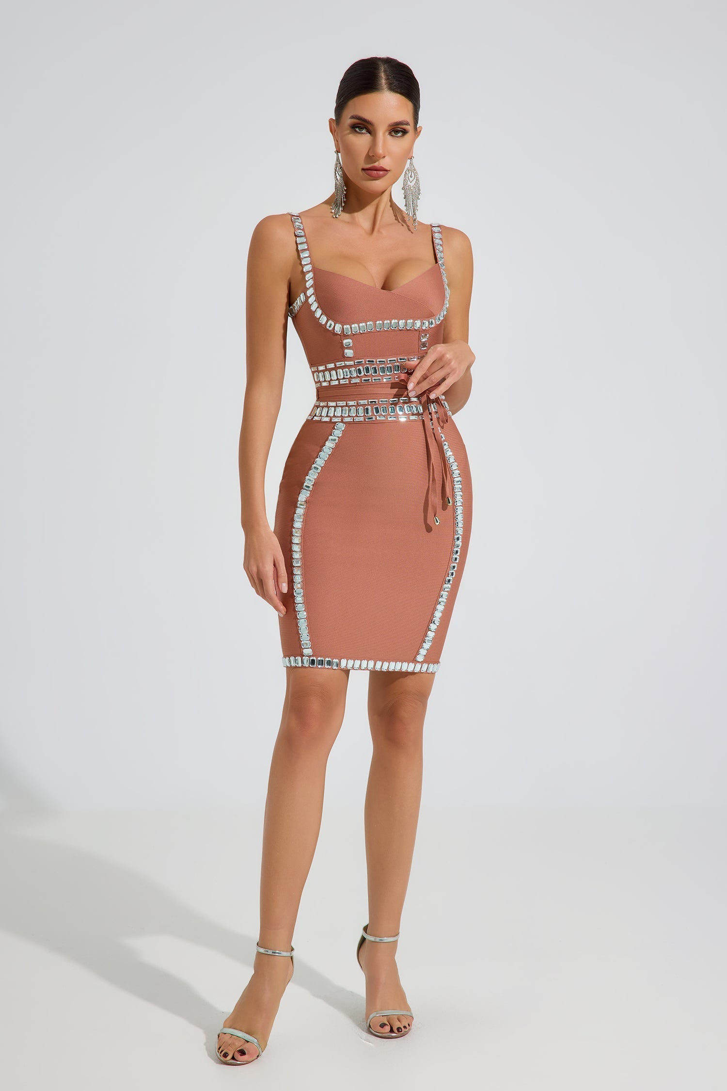 Westlyn Kristal Kontur Bodycon Mini Elbise