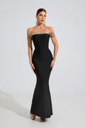 Clio Pearl Whisper Off-Shoulder Maxi Elbise