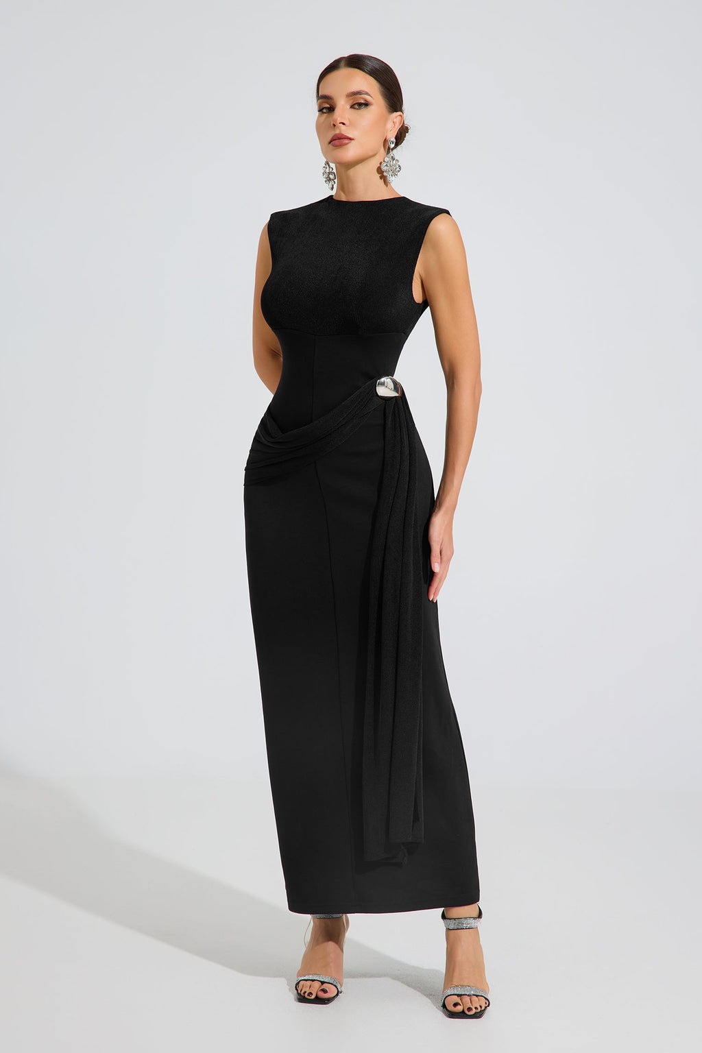 Sedir Noir Draped Elegance Maxi Elbise