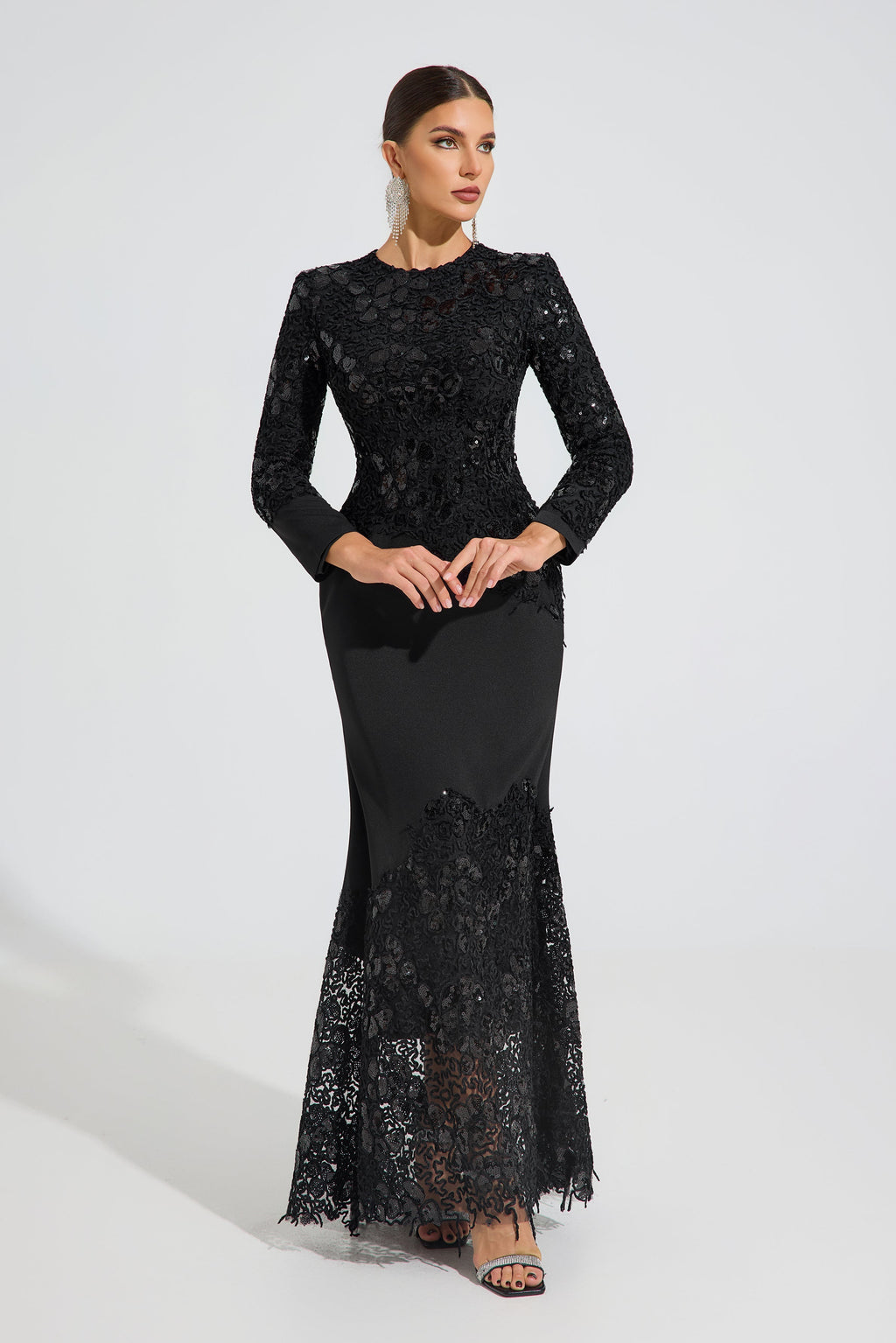 Charito Noir Elegance Dantel Maxi Elbise