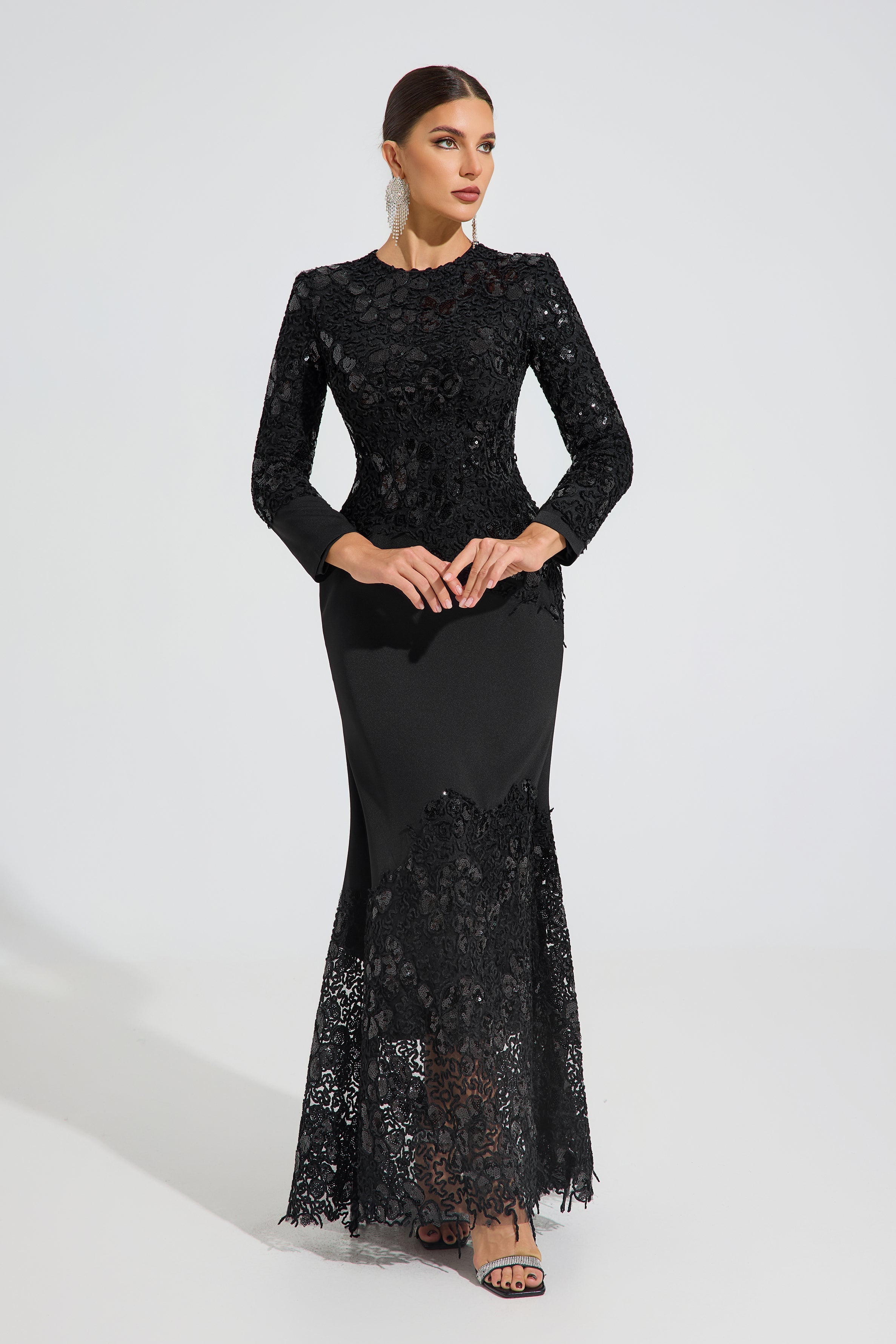 Charito Noir Elegance Dantel Maxi Elbise