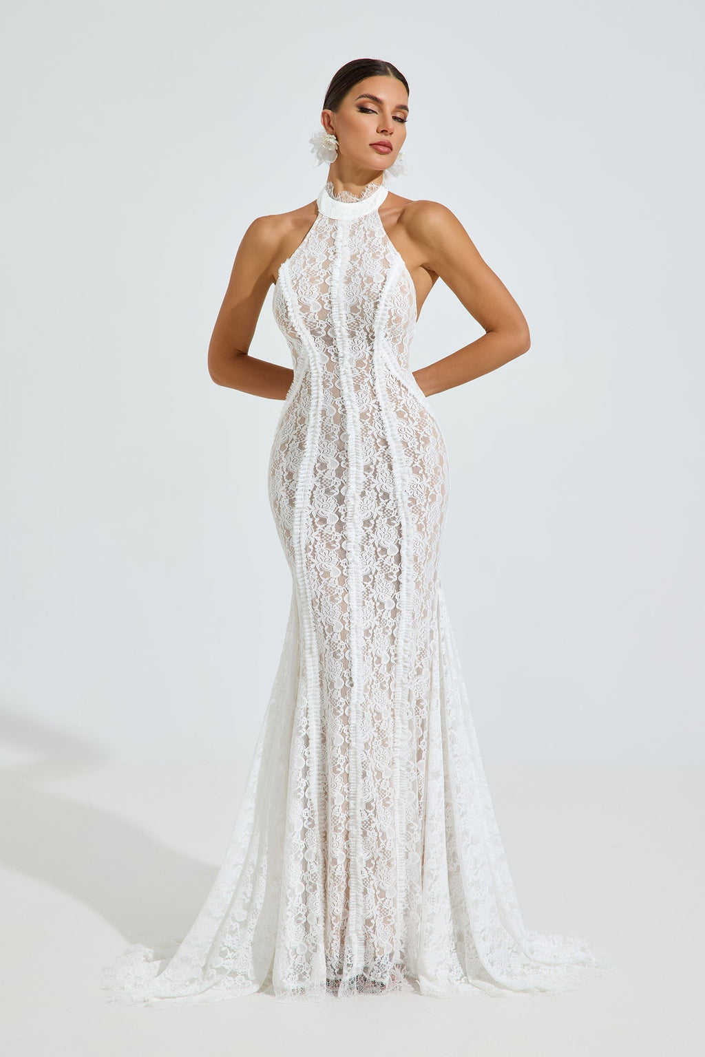 Versace Halter Dantel Deniz Kızı Maxi Elbise