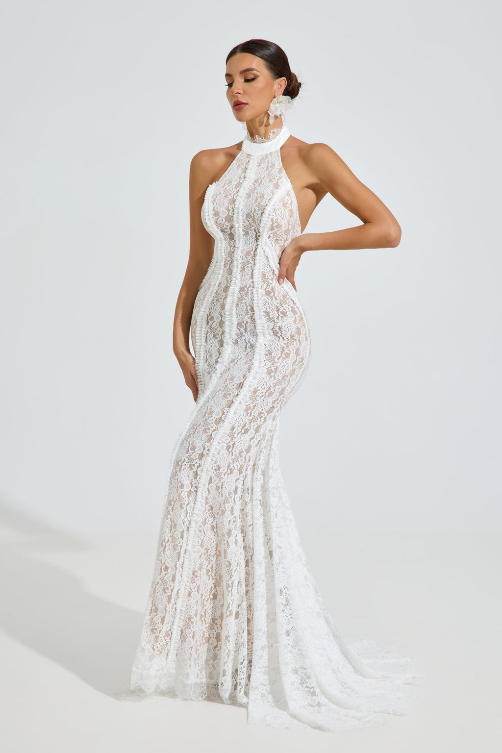 Versace Halter Dantel Deniz Kızı Maxi Elbise